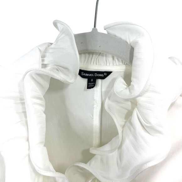 Samuel Dong wired ruffle collar button up shirt top Size S white - Picture 3 of 7
